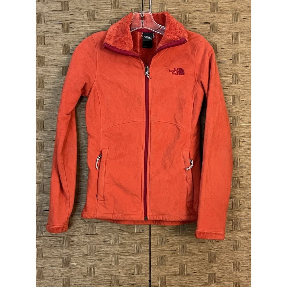 The North Face Fleece Full-zip Orange Jacket Faux Fur Trim Womens XS Extra Small